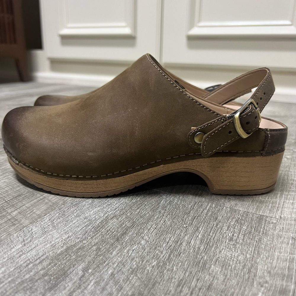 Dansko Brown Leather Slingback Clogs